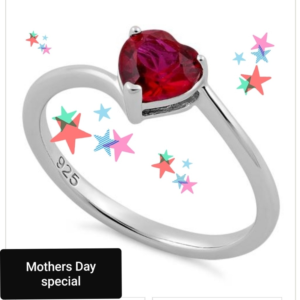 925 sterling silver ruby heart ring